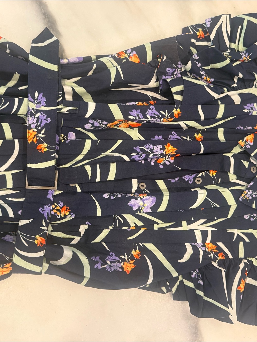 Maeve Navy Floral Midi Dress with Ruffle Cap Sleeves - Picture 5 of 5